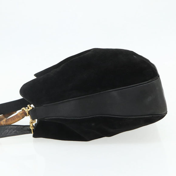 GUCCI Bamboo Hand Bag Suede 2way Black Gold 001 1014 1577 Auth bs34728