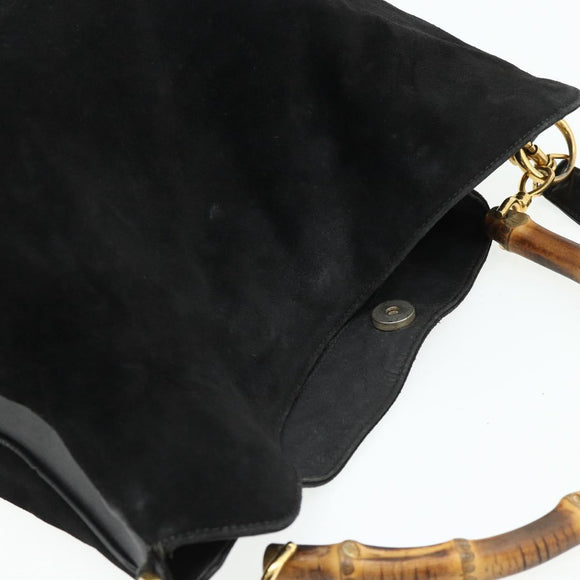 GUCCI Bamboo Hand Bag Suede 2way Black Gold 001 1014 1577 Auth bs34728
