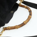 GUCCI Bamboo Hand Bag Suede 2way Black Gold 001 1014 1577 Auth bs34728-7