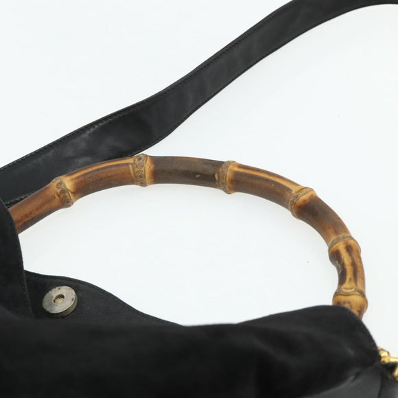 GUCCI Bamboo Hand Bag Suede 2way Black Gold 001 1014 1577 Auth bs34728