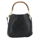 GUCCI Bamboo Shoulder Bag Leather 2way Black Gold Auth bs34729-1