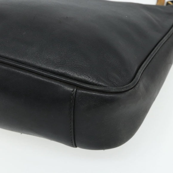 GUCCI Bamboo Shoulder Bag Leather 2way Black Gold Auth bs34729