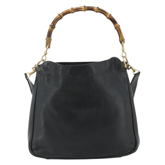 GUCCI Bamboo Shoulder Bag Leather 2way Black Gold Auth bs34729