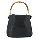 GUCCI Bamboo Shoulder Bag Leather 2way Black Gold Auth bs34729-3