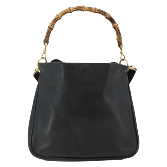 GUCCI Bamboo Shoulder Bag Leather 2way Black Gold Auth bs34729