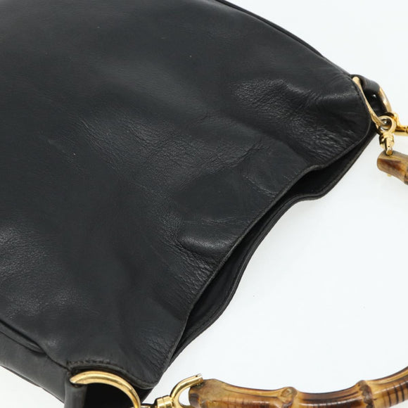 GUCCI Bamboo Shoulder Bag Leather 2way Black Gold Auth bs34729