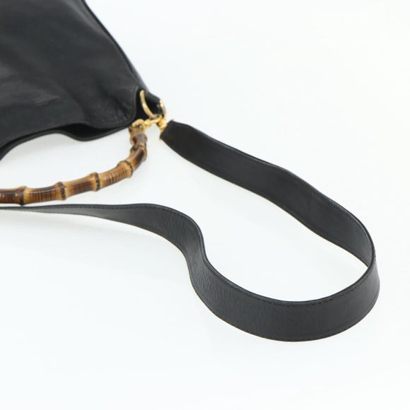 GUCCI Bamboo Shoulder Bag Leather 2way Black Gold Auth bs34729