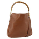 GUCCI Bamboo Hand Bag Leather 2way Brown Gold 001 2113 1638 Auth bs34730-1