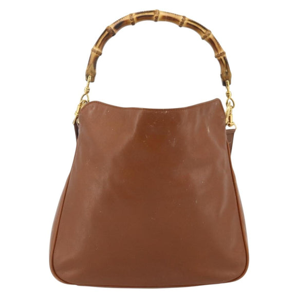 GUCCI Bamboo Hand Bag Leather 2way Brown Gold 001 2113 1638 Auth bs34730