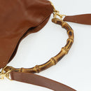 GUCCI Bamboo Hand Bag Leather 2way Brown Gold 001 2113 1638 Auth bs34730-7