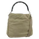 GUCCI Bamboo Shoulder Bag Nylon 2way Khaki Silver 001 1638 Auth bs34731-1