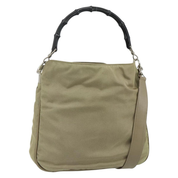 GUCCI Bamboo Shoulder Bag Nylon 2way Khaki Silver 001 1638 Auth bs34731