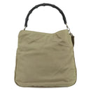 GUCCI Bamboo Shoulder Bag Nylon 2way Khaki Silver 001 1638 Auth bs34731-13