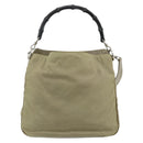GUCCI Bamboo Shoulder Bag Nylon 2way Khaki Silver 001 1638 Auth bs34731-2