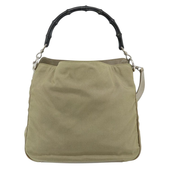 GUCCI Bamboo Shoulder Bag Nylon 2way Khaki Silver 001 1638 Auth bs34731