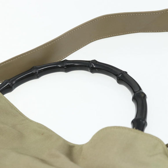 GUCCI Bamboo Shoulder Bag Nylon 2way Khaki Silver 001 1638 Auth bs34731