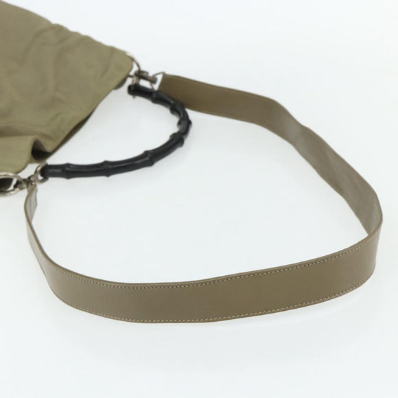 GUCCI Bamboo Shoulder Bag Nylon 2way Khaki Silver 001 1638 Auth bs34731