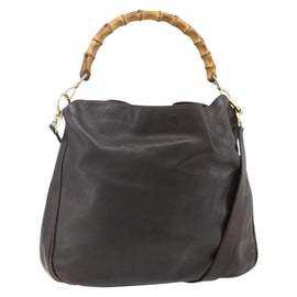 GUCCI Bamboo Hand Bag Leather 2way Brown Gold 001 2058 1577 0 Auth bs34732
