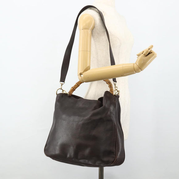 GUCCI Bambus Handtasche Leder 2-Wege Braun Gold 001 2058 1577 0 Auth bs34732