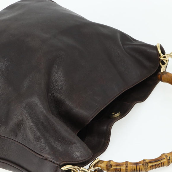 GUCCI Bambus Handtasche Leder 2-Wege Braun Gold 001 2058 1577 0 Auth bs34732