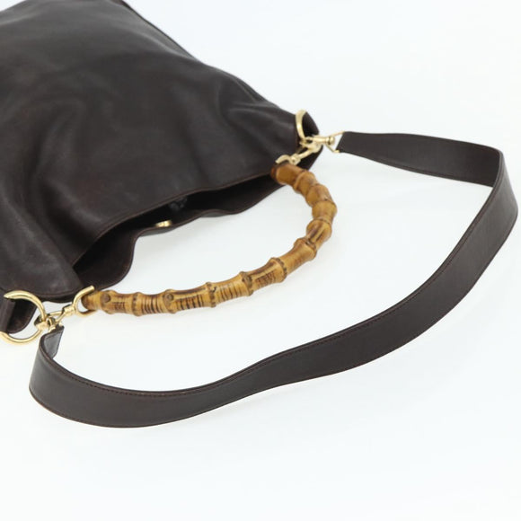 GUCCI Bambus Handtasche Leder 2-Wege Braun Gold 001 2058 1577 0 Auth bs34732