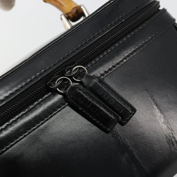 GUCCI Bamboo Vanity Hand Bag Leather Black Silver Auth bs34733