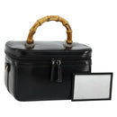 GUCCI Bamboo Vanity Hand Bag Leather Black Silver Auth bs34733-1