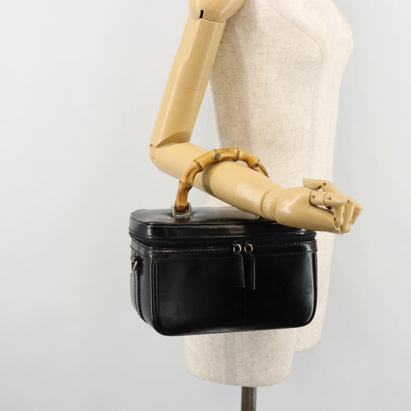 GUCCI Bamboo Vanity Hand Bag Leather Black Silver Auth bs34733