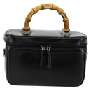 GUCCI Bamboo Vanity Hand Bag Leather Black Silver Auth bs34733-13