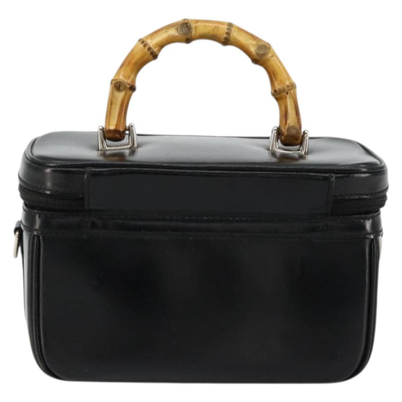 GUCCI Bamboo Vanity Hand Bag Leather Black Silver Auth bs34733