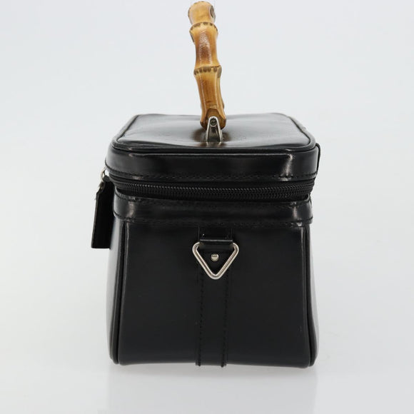GUCCI Bamboo Vanity Hand Bag Leather Black Silver Auth bs34733