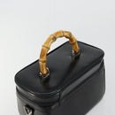 GUCCI Bamboo Vanity Hand Bag Leather Black Silver Auth bs34733-6