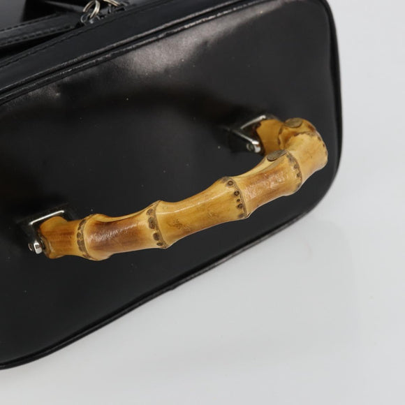 GUCCI Bamboo Vanity Hand Bag Leather Black Silver Auth bs34733
