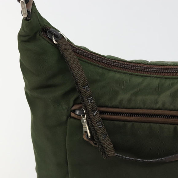 PRADA Umhängetasche Nylon Khaki Silber Auth bs34740