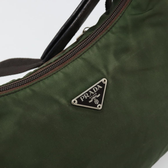 PRADA Umhängetasche Nylon Khaki Silber Auth bs34740