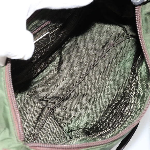 PRADA Umhängetasche Nylon Khaki Silber Auth bs34740