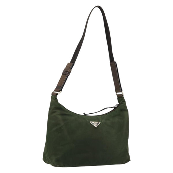 PRADA Umhängetasche Nylon Khaki Silber Auth bs34740