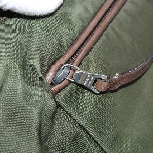 PRADA Umhängetasche Nylon Khaki Silber Auth bs34740