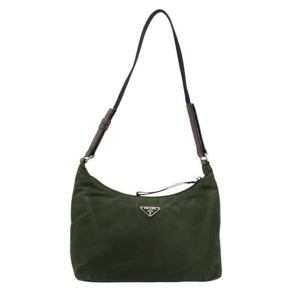 PRADA Umhängetasche Nylon Khaki Silber Auth bs34740