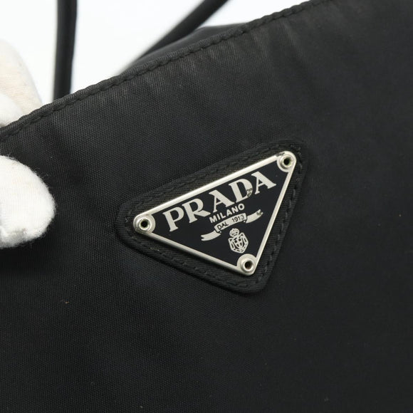 PRADA Tote Bag Nylon Black Silver Auth bs34741