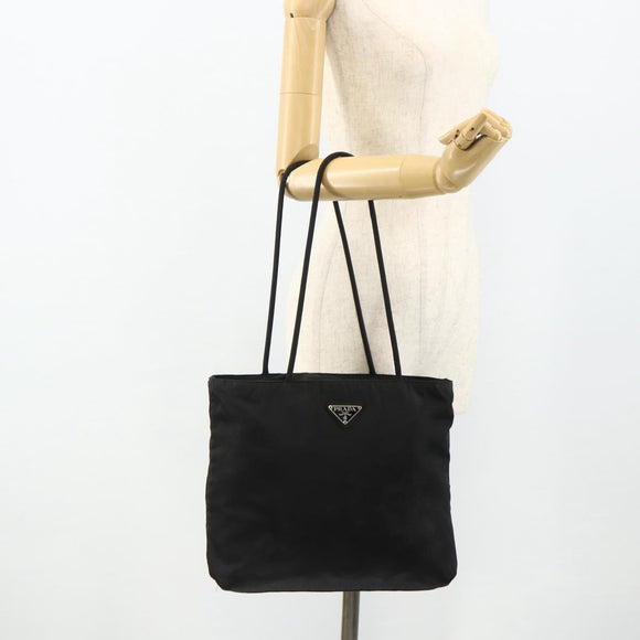 PRADA Tote Bag Nylon Black Silver Auth bs34741