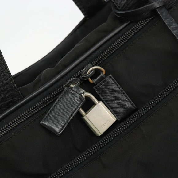 PRADA Hand Bag Nylon 2way Black Silver Auth bs34745