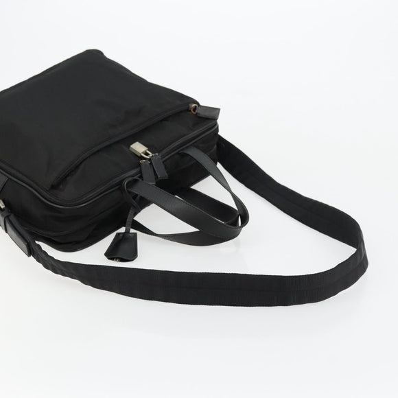 PRADA Hand Bag Nylon 2way Black Silver Auth bs34745