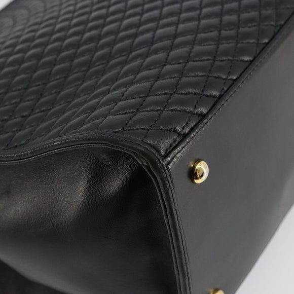 BALLY Gewatteerde Handtas Leer Zwart Goud Auth bs34746