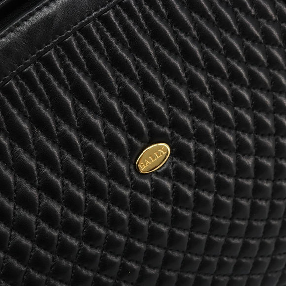 BALLY Gewatteerde Handtas Leer Zwart Goud Auth bs34746