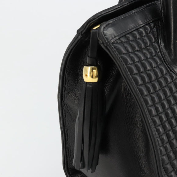 BALLY Gewatteerde Handtas Leer Zwart Goud Auth bs34746