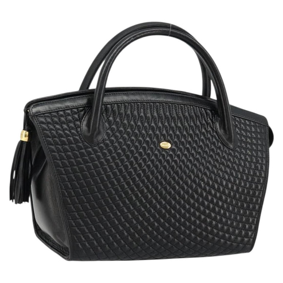 BALLY Gewatteerde Handtas Leer Zwart Goud Auth bs34746