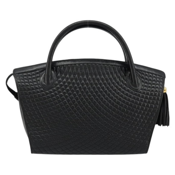BALLY Gewatteerde Handtas Leer Zwart Goud Auth bs34746