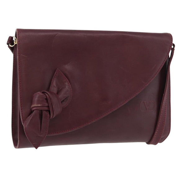 VALENTINO Shoulder Bag Leather Bordeaux Gold Auth bs34747