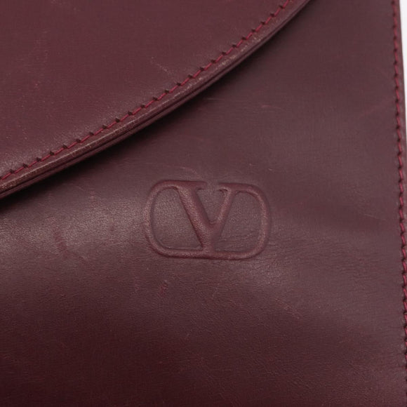 VALENTINO Shoulder Bag Leather Bordeaux Gold Auth bs34747